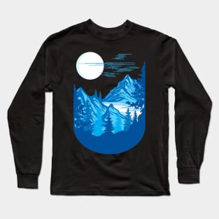 nature mountains design in blue Long Sleeve T-Shirt